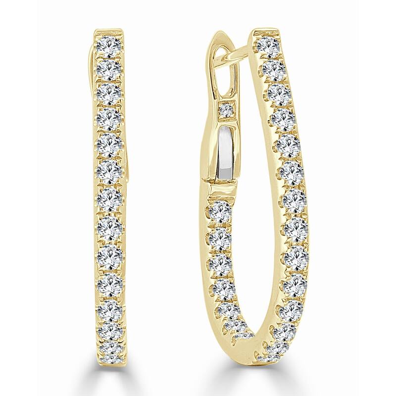 Joelle Collection Inside Out Diamond Pear Hoop Earrings 0.65 CT TDW 0.75" Inches Small 14K Gold - Yellow