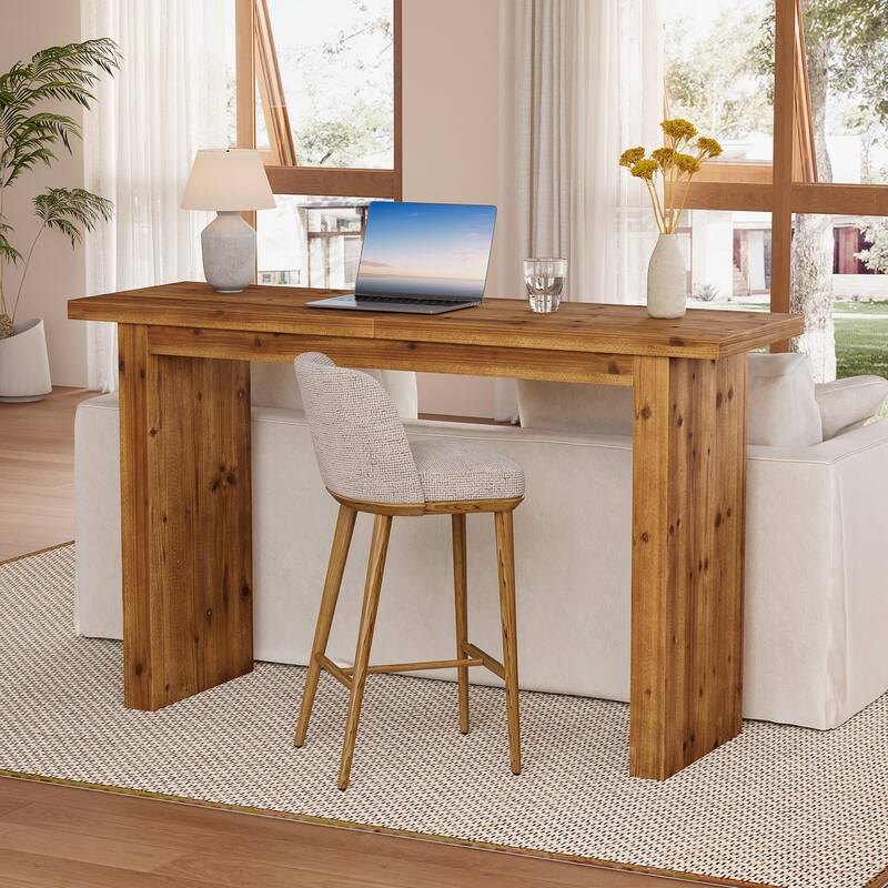 63" Solid Wood Bar Height Table, Industrial High Top Kitchen & Dining Counter Tables