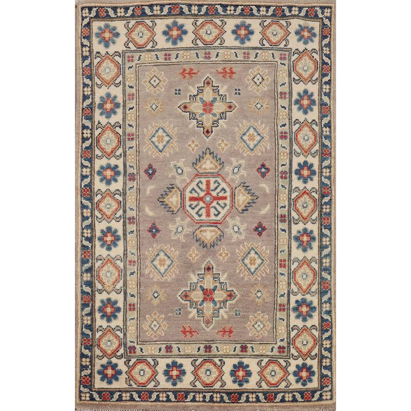 Light Brown Kazak Foyer Rug Hand-Knotted Wool Carpet - 2'8"x 4'1"