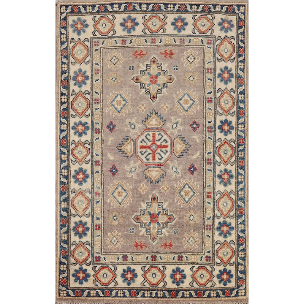 Light Brown Kazak Foyer Rug Hand-Knotted Wool Carpet - 2'8"x 4'1"