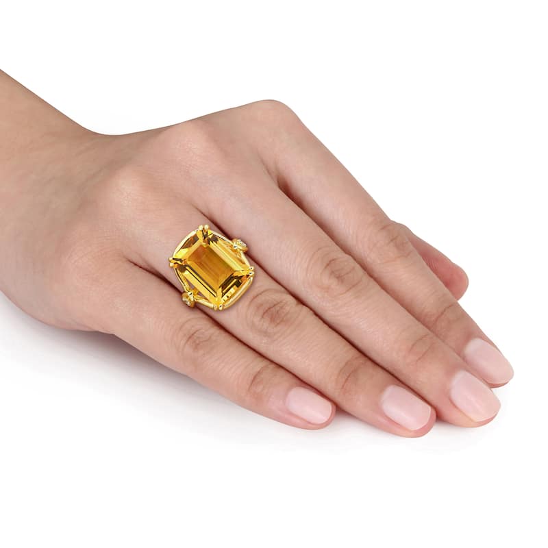 Miadora 10 3/4ct TGW Octagon-Cut Citrine and White Topaz Solitaire Ring in Yellow Plated Silver