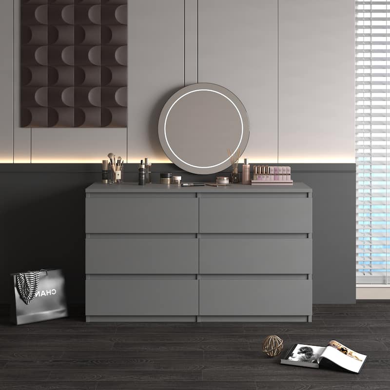 6-Drawer Double Dresser, Storage Cabinet with Handleless for Bedroom, Living Room