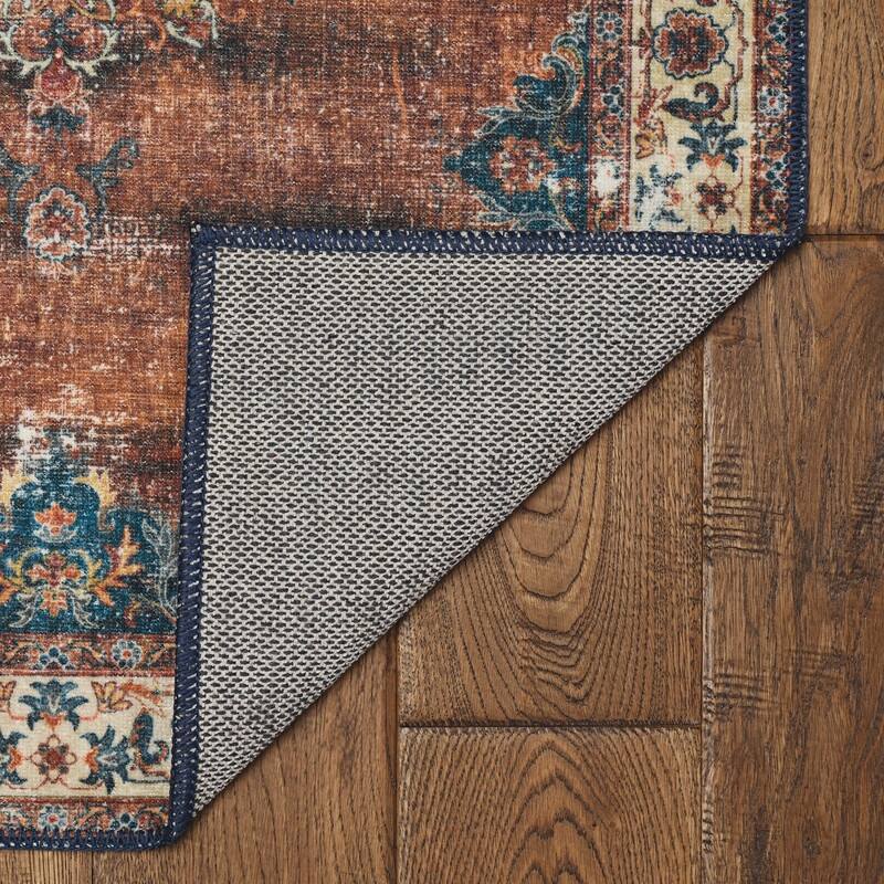 Foster Machine Washable Medallion Russet and Ivory Area Rug