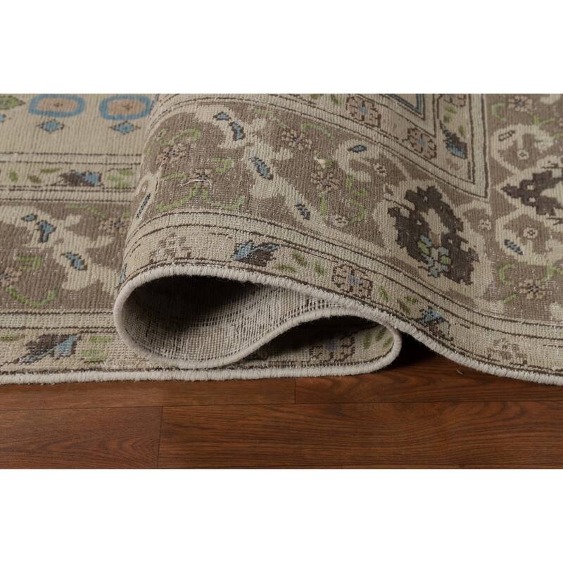 Floral Medallion Tabriz Persian Rug Hand-Knotted Beige Wool Carpet - 8'0"x 11'5"