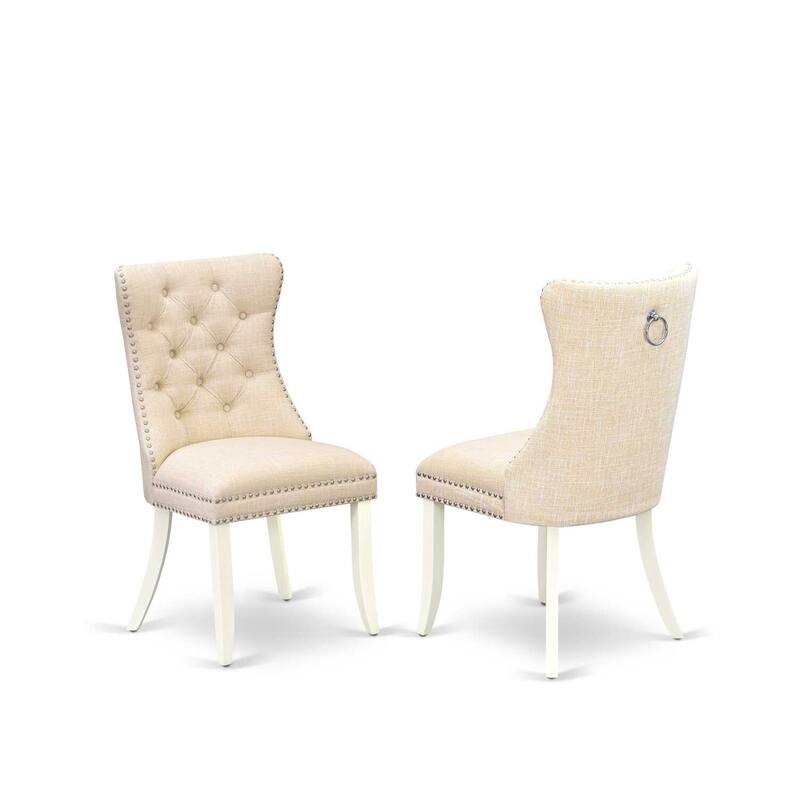 Parsons Dining Chairs Set of 2 - Linen Fabric Upholstered Chairs with Nailhead Trim - Light Beige Kitchen Chairs