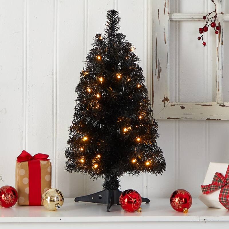 2' Black Christmas Tree with 35 LED Lights and 72 Bendable Branches - 24
