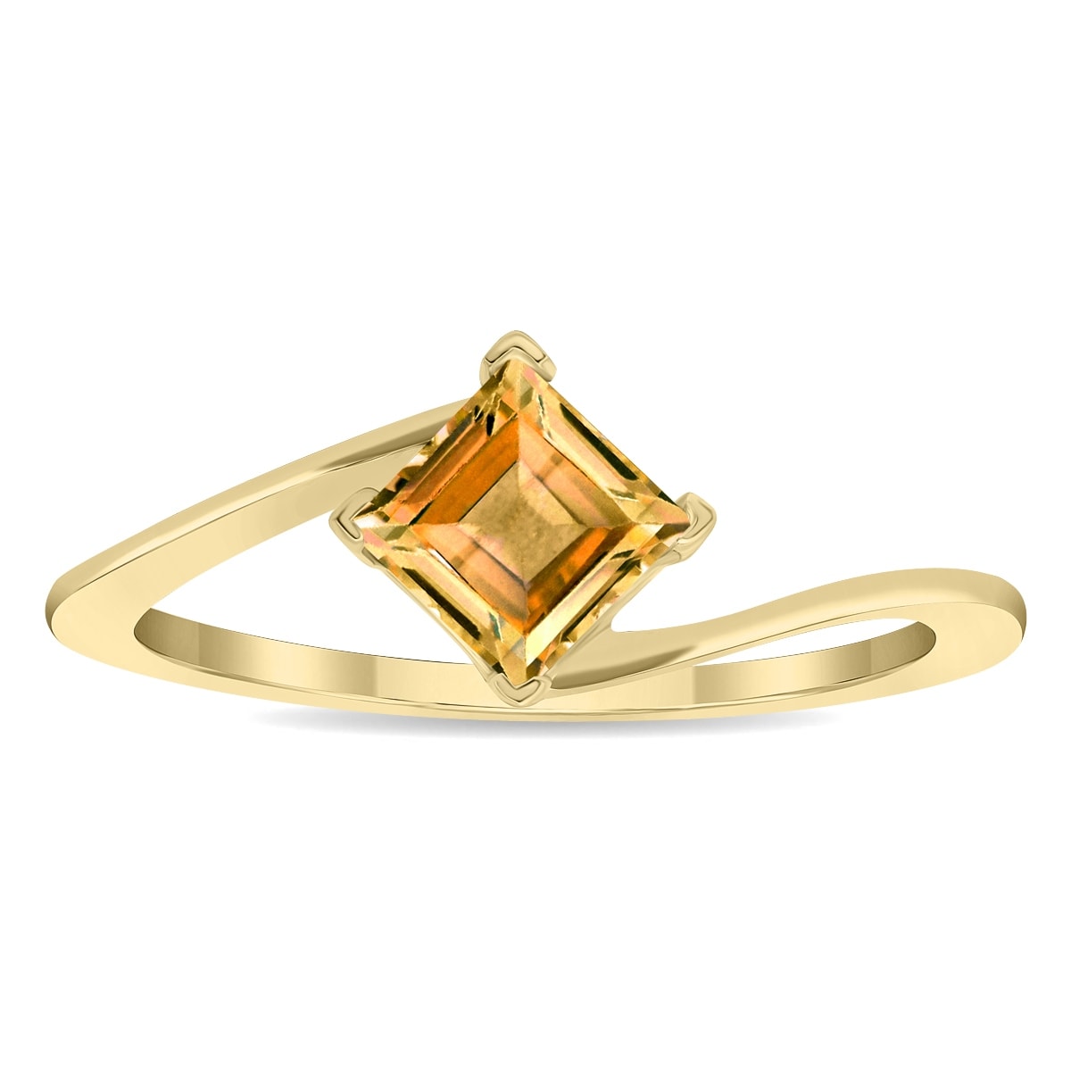 Marquee Women's Solitaire Square Shaped Citrine Wave Ring in 10K Yellow Gold