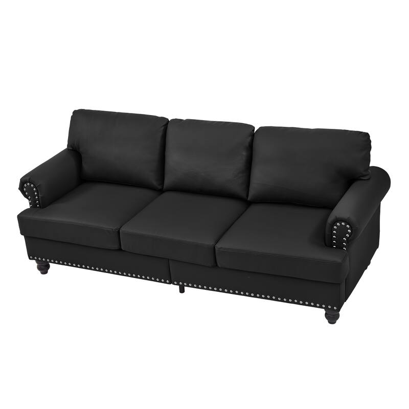 83" Modern Classic Design With Nails Sofa Leather Couch,Upholstered Imitation Cowhide Leather