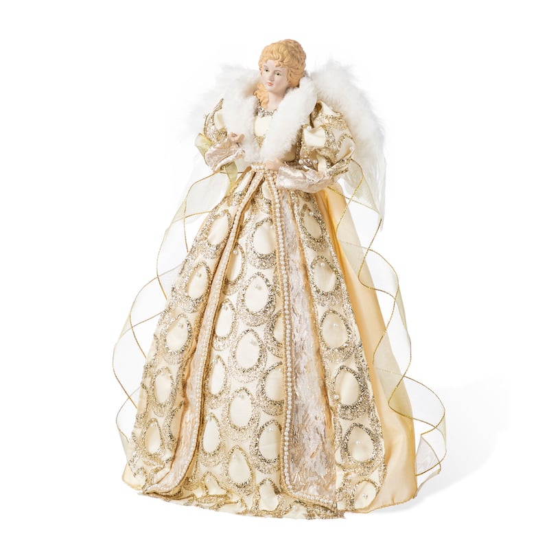 Glitzhome 18.5"-24"H Christmas Elegant Angel Tree Toppers with Porcelain Face