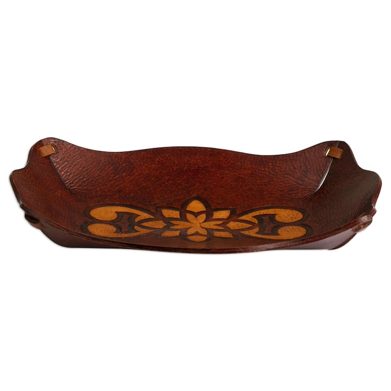 Novica Handmade Redwood Gothic Tooled Leather Catchall