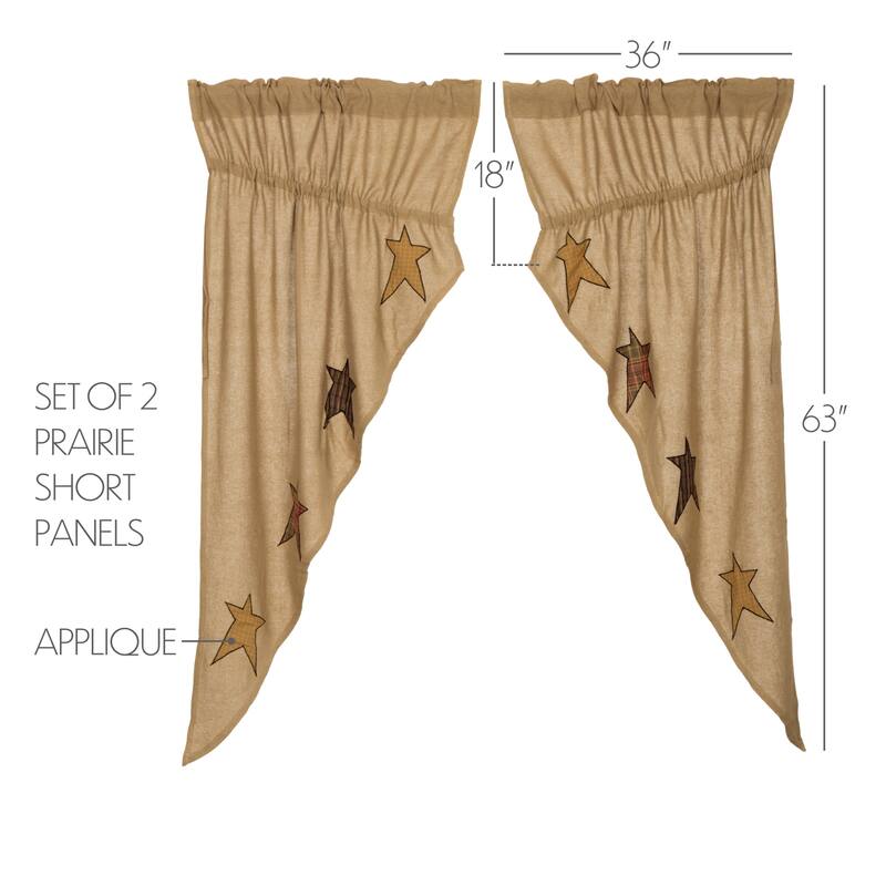 Stratton Burlap Applique Star Prairie Short Panel Set-2 63x36x18 - Prairie Panel 63x36