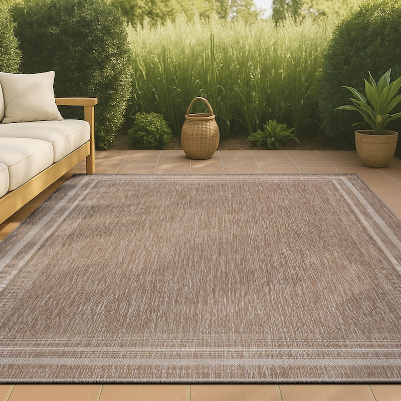 JONATHAN Y Athena Traditional Casual Pinstripe Border Indoor/Outdoor Area Rug