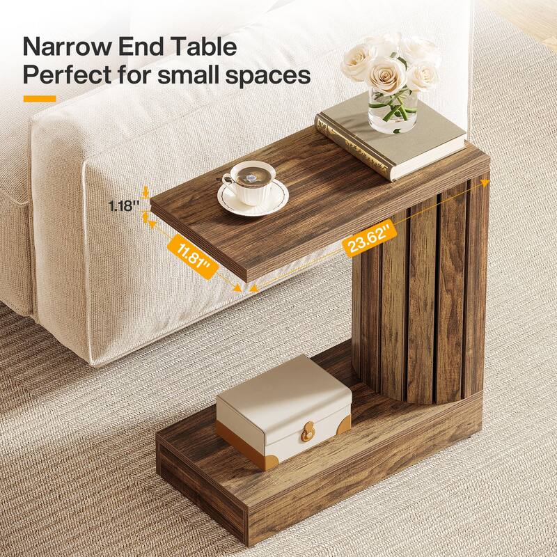 C-Shaped End Table, Narrow Side Table for Couch
