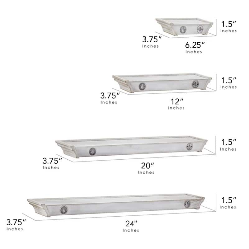The Gray Barn Norwich Whitewashed Floating Shelves with Crown Molding (Set of 4)