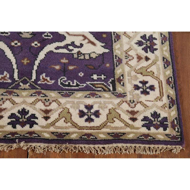 Purple Oushak Indian Area Rug Hand-Knotted Wool Carpet - 4'1"x 5'11"