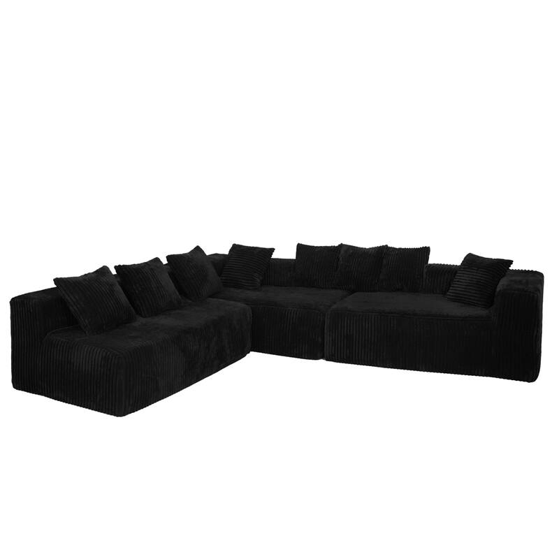 Modular U-Shaped Sectional Sofa with Reversible Chaise, Oversized Corduroy Boneless Cloud Sofa, Comfy Upholstered 4 Seat Sofa