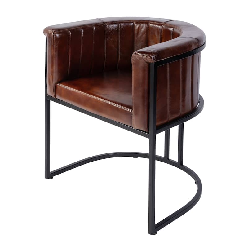 Rockford 19 in. Seat Height Leather and Iron Barrel Accent Chair