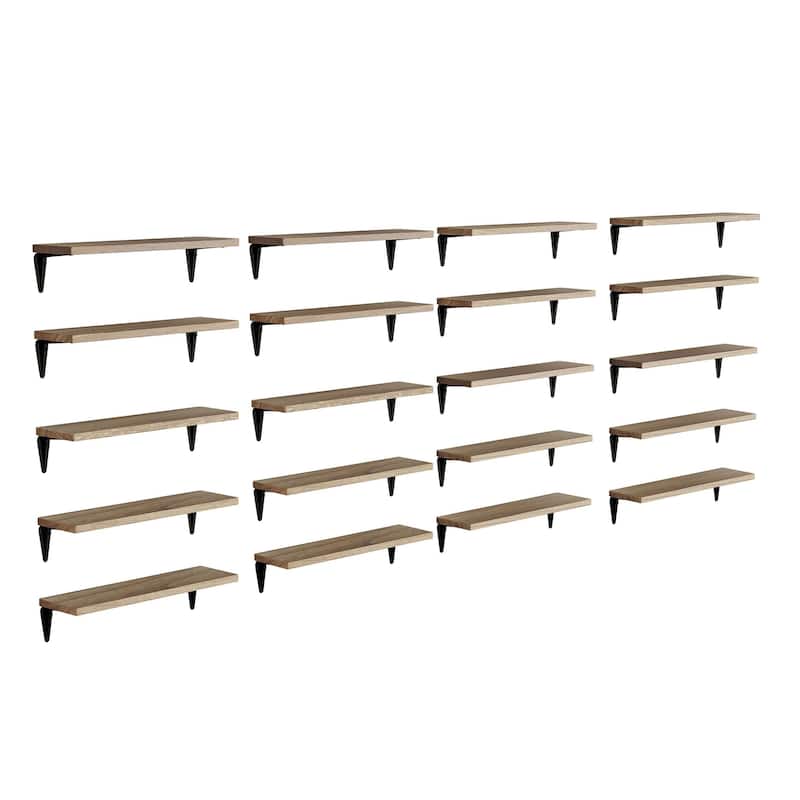Wallniture Arras 17x4.5" Floating Bookshelves, Hanging Shelves for Living Room, Farmhouse Decor, Custom Finish and Piece Options - 20 Pieces Burnt