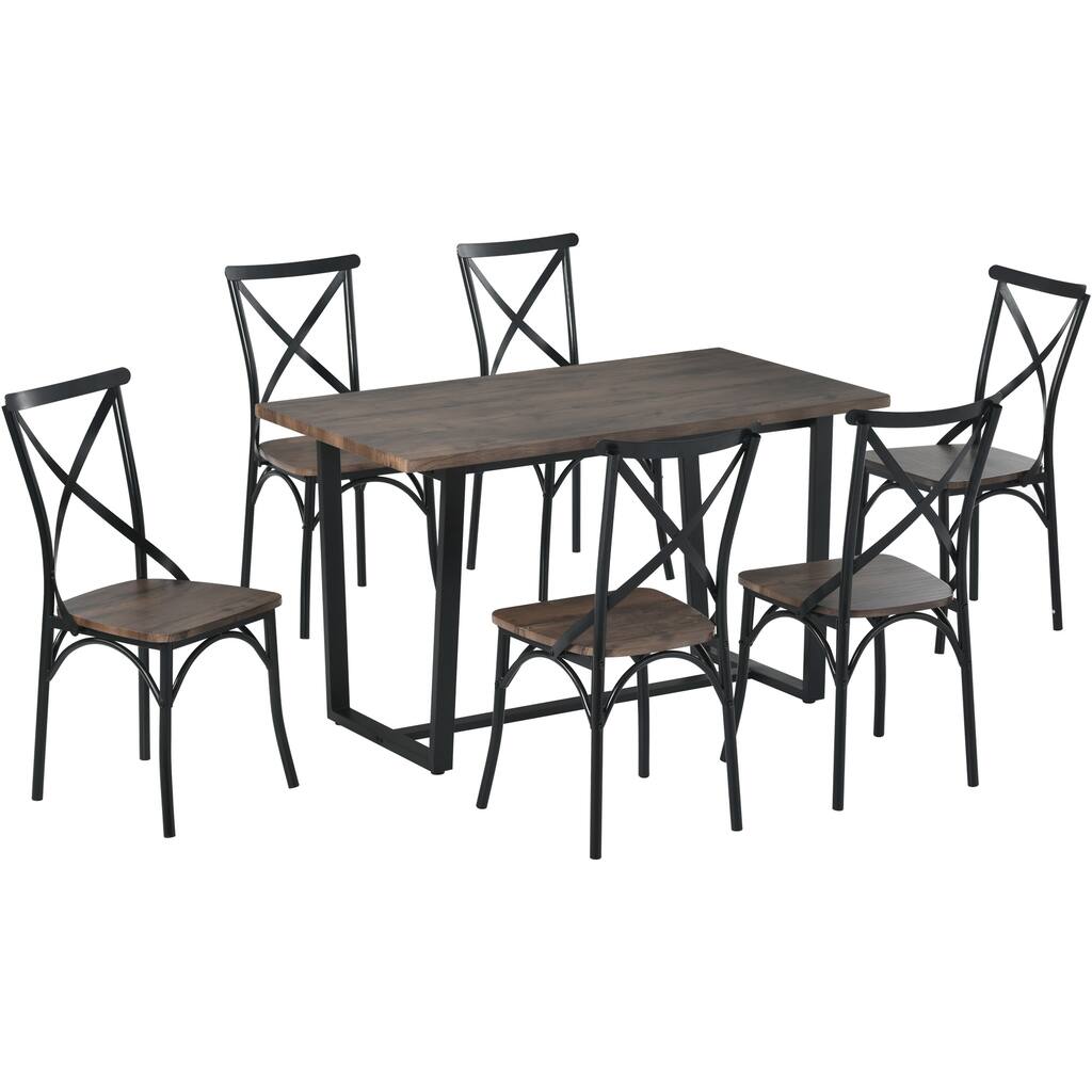 Industrial Dining Table Set Rectangular Table with 6 Dining Chairs