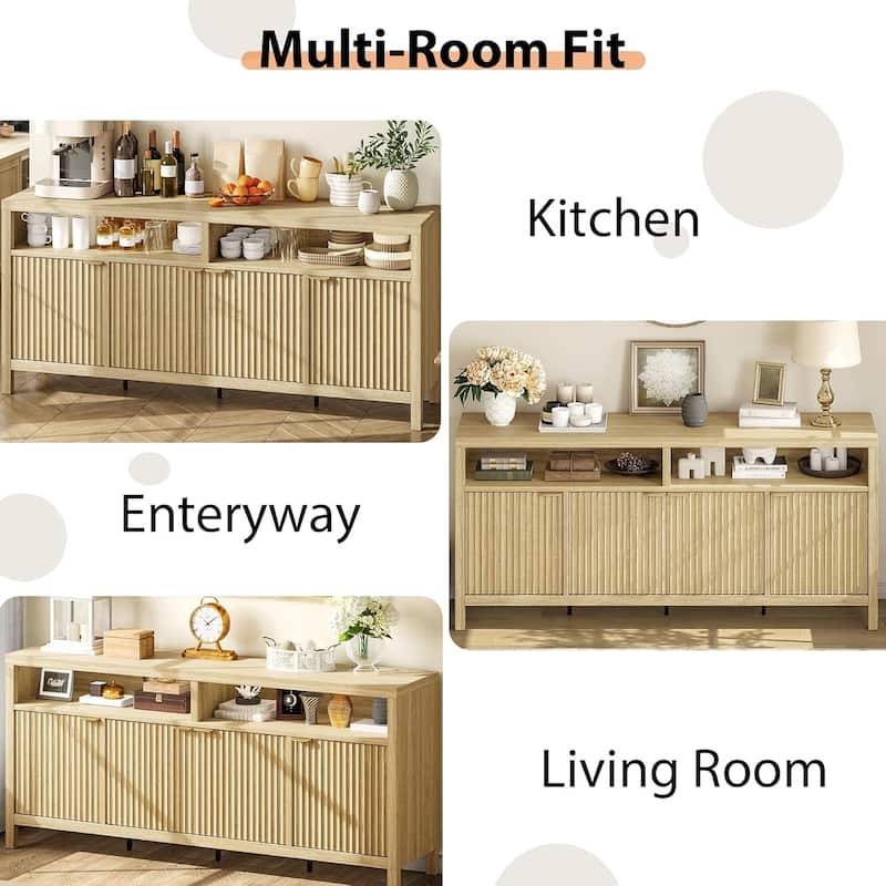 65.8 Inch Fluted Sideboard Buffet Cabinet with 4 Doors with Fluted Door