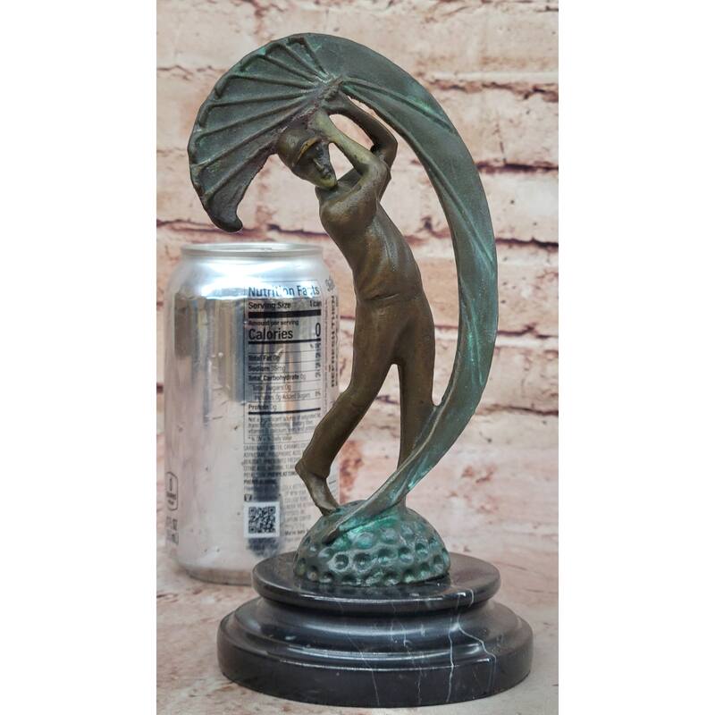 Bronze Golfer Swing Sculpture On Marble Base – Modern Golf Art