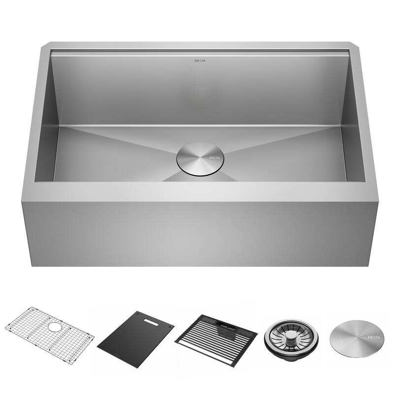 Delta 95C9031-33S Rivet 33” Workstation Farmhouse Apron Front Kitchen - Stainless Steel