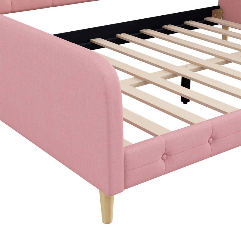 Twin/Full/Queen Size Upholstered Daybed with 4 Support Legs, Linen Fabric Daybed Frame Sofa Bed with Button Tufted Design