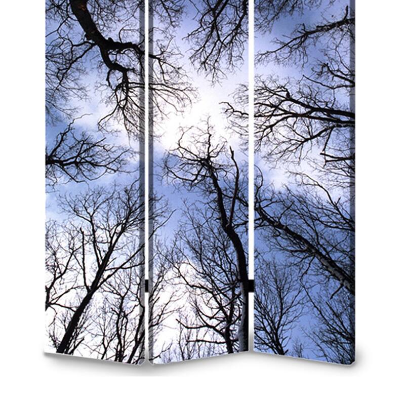 3 Panel Foldable Canvas Screen with Tree Print, Black - 6 x 12
