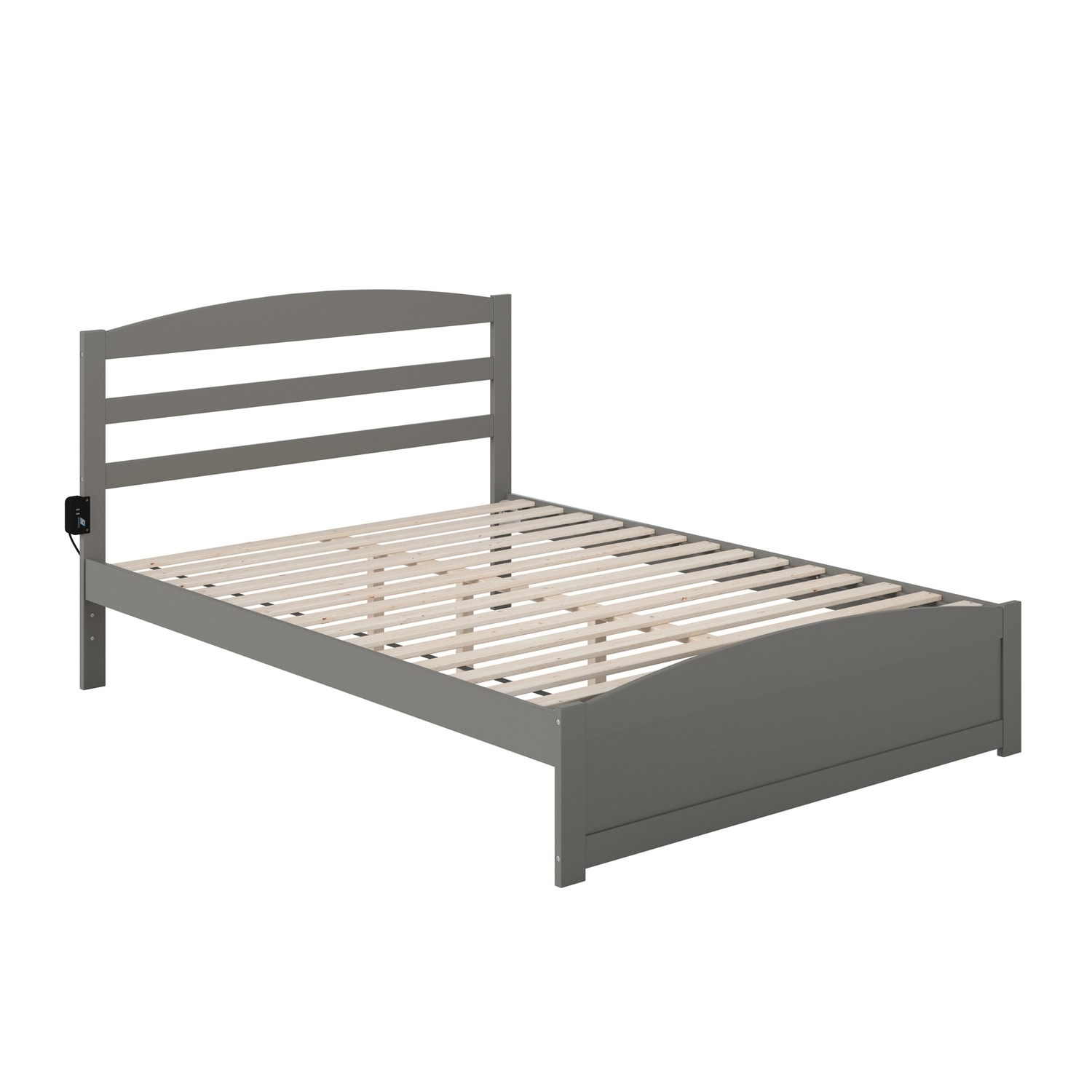 Queen Platform Bed with Footboard & Charging Station - Grey - No Box Spring Needed