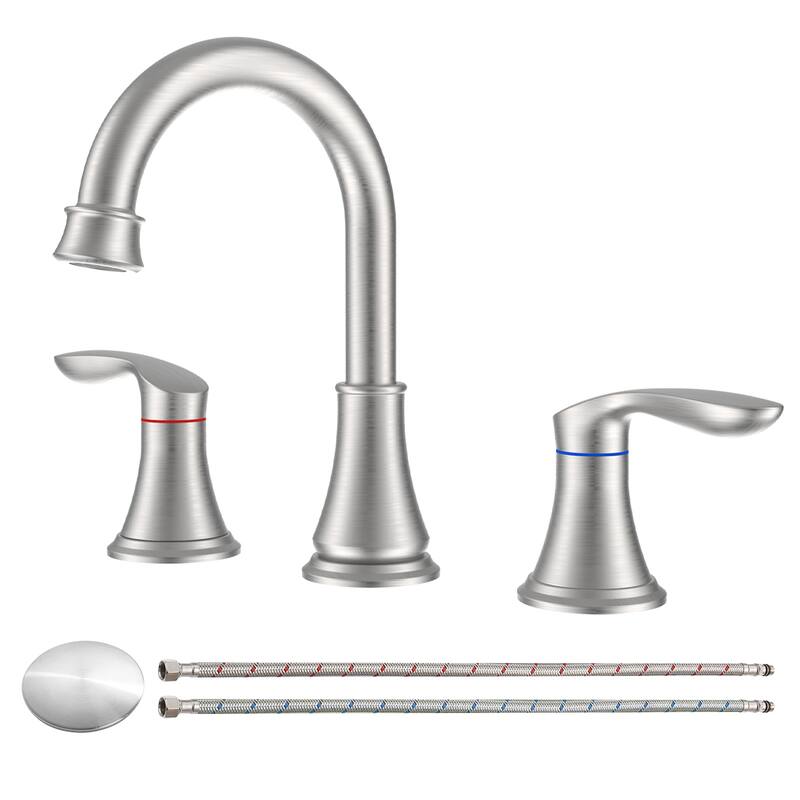 2-Handle Bathroom Sink Faucet 3 Hole 360° Swivel Spout Vanity Sink with Pop Up Drain Assembly and cUPC Water Supply Hoses - Brushed Nickel