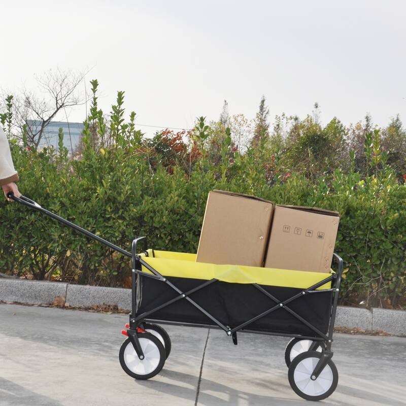 Folding Wagon Garden Shopping Beach Cart with Adjustable Handle