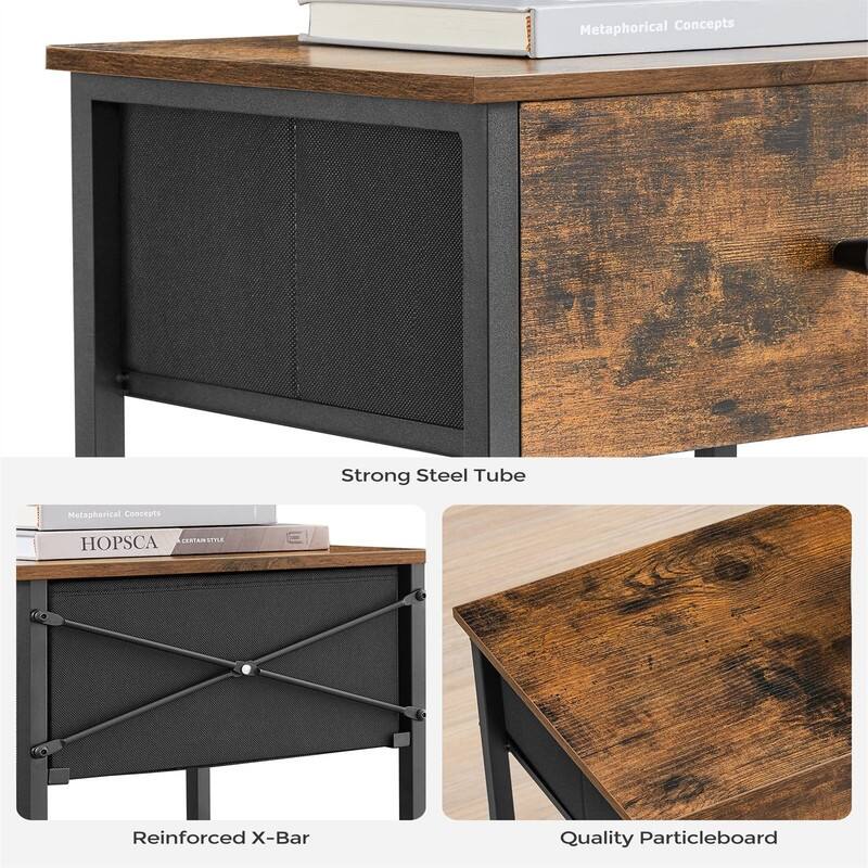 Nightstand, Side Table with Fabric Drawer