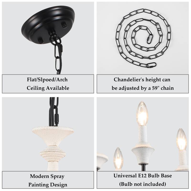 6-Light Modern Chandelier , Farmhouse Candle Chandelier for Dining Room Living Room Bedroom Kitchen - W24.4"x H15.55"