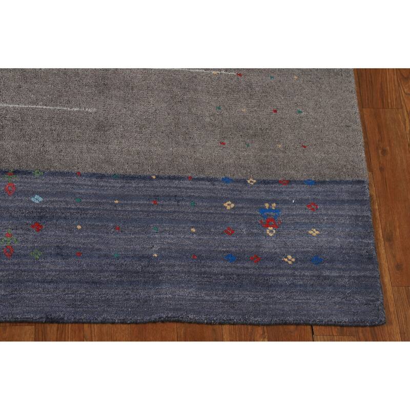 Hand Knotted Oriental 100% Wool Carpet Tribal Tribal Greys & Charcoal Gabbeh Area Rug - 8' 1'' X 5' 5''