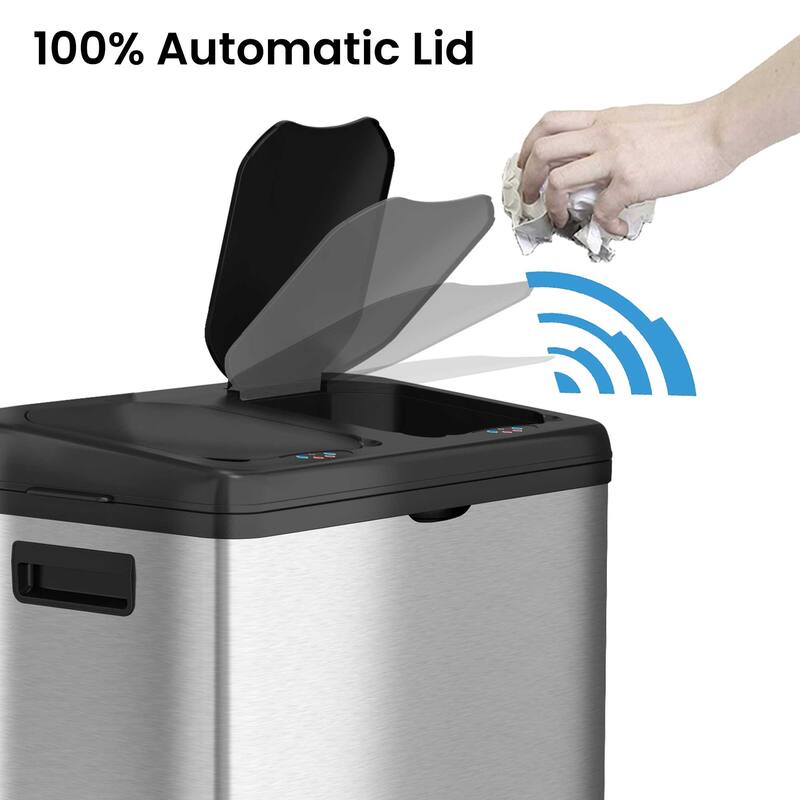 iTouchless 16 Gal Stainless Steel Sensor Recycle Bin Trash Can Wheels