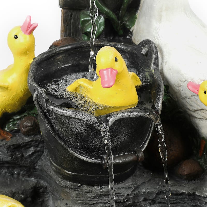 Resin Duck Family and Water Faucet Outdoor Patio Fountain
