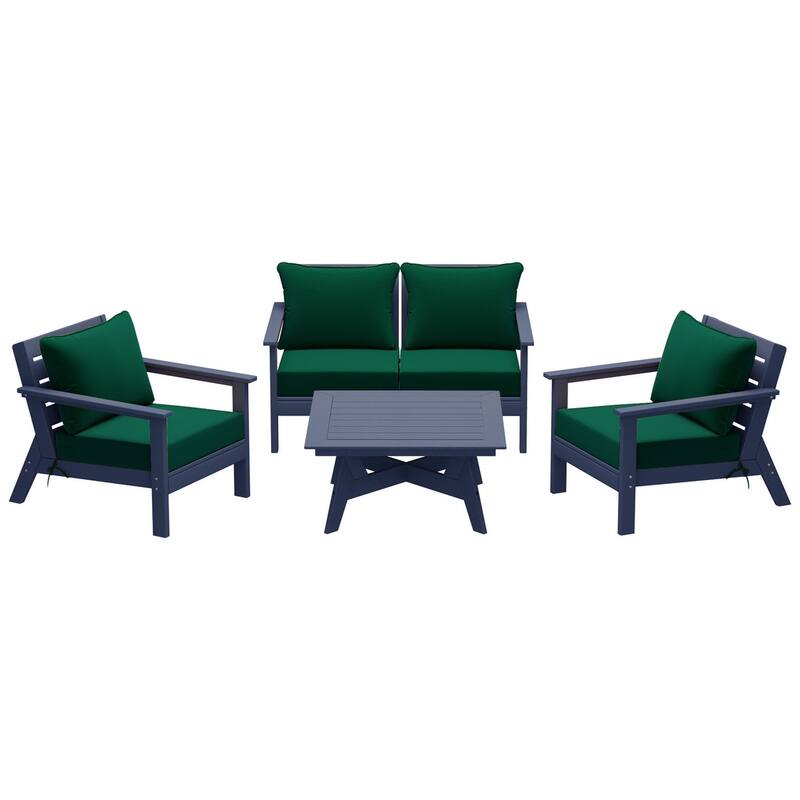 Birchwood All Weather HDPE Outdoor Patio Navy Blue Deep Seating Conversation Set (5-Piece Set)