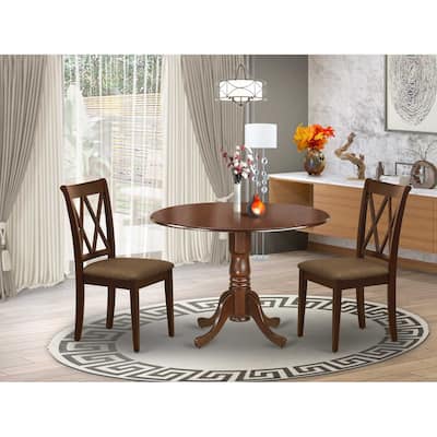 3Pc Dinette Set - Round Kitchen Table & 2 Dining Chairs - Mahogany Finish - Compact Space Friendly