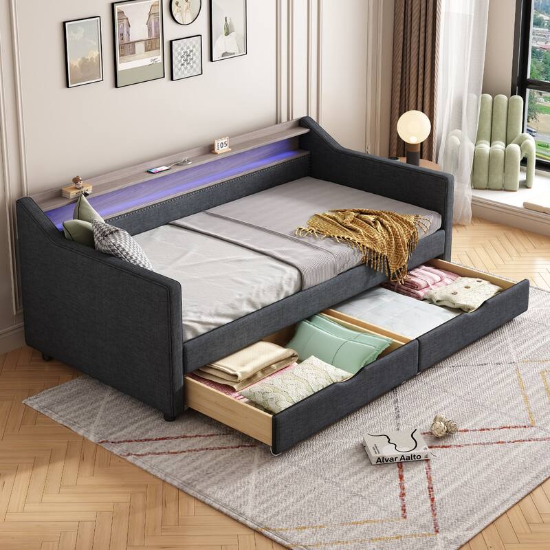 Christopher Knight Home - Mason Modern Twin Daybed with Shelves, Charging Ports, and LED Lighting