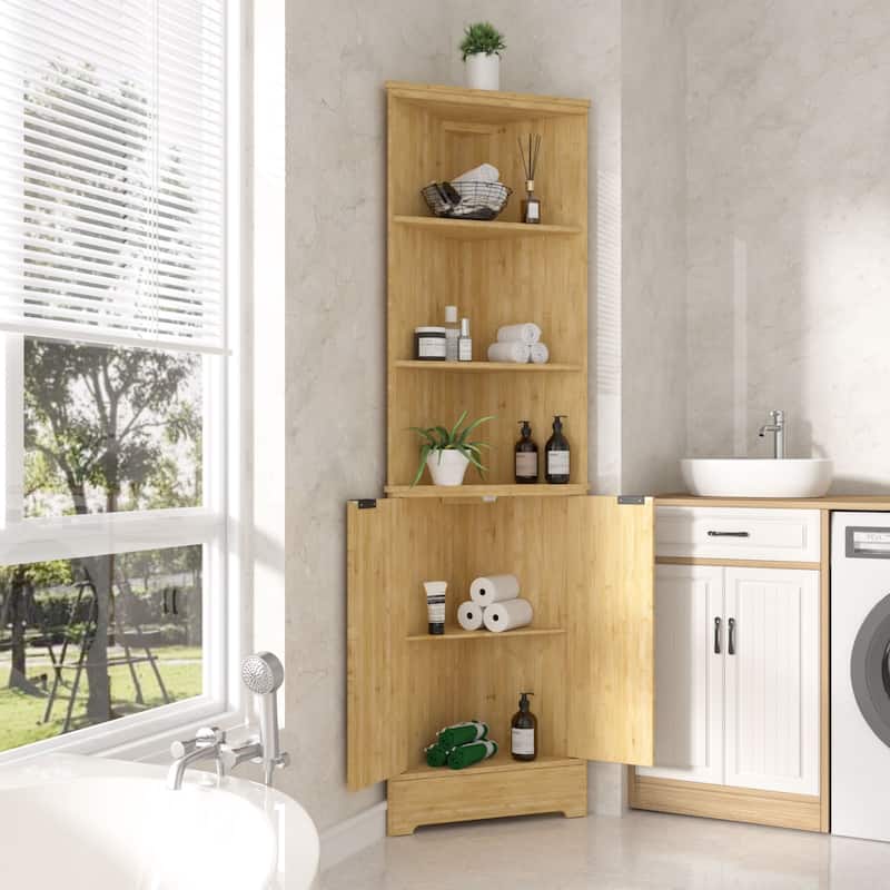 VEIKOUS Wooden Corner Cabinet for Bathroom, Kitchen, Living Room, Anti-Tipping Design