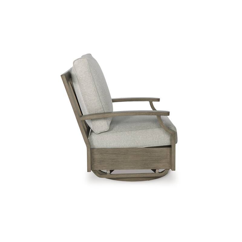 Signature Design by Ashley Rainier Ranch Brown/Beige Outdoor Swivel Glider Chair with Cushion - 34"W x 37"D x 37"H