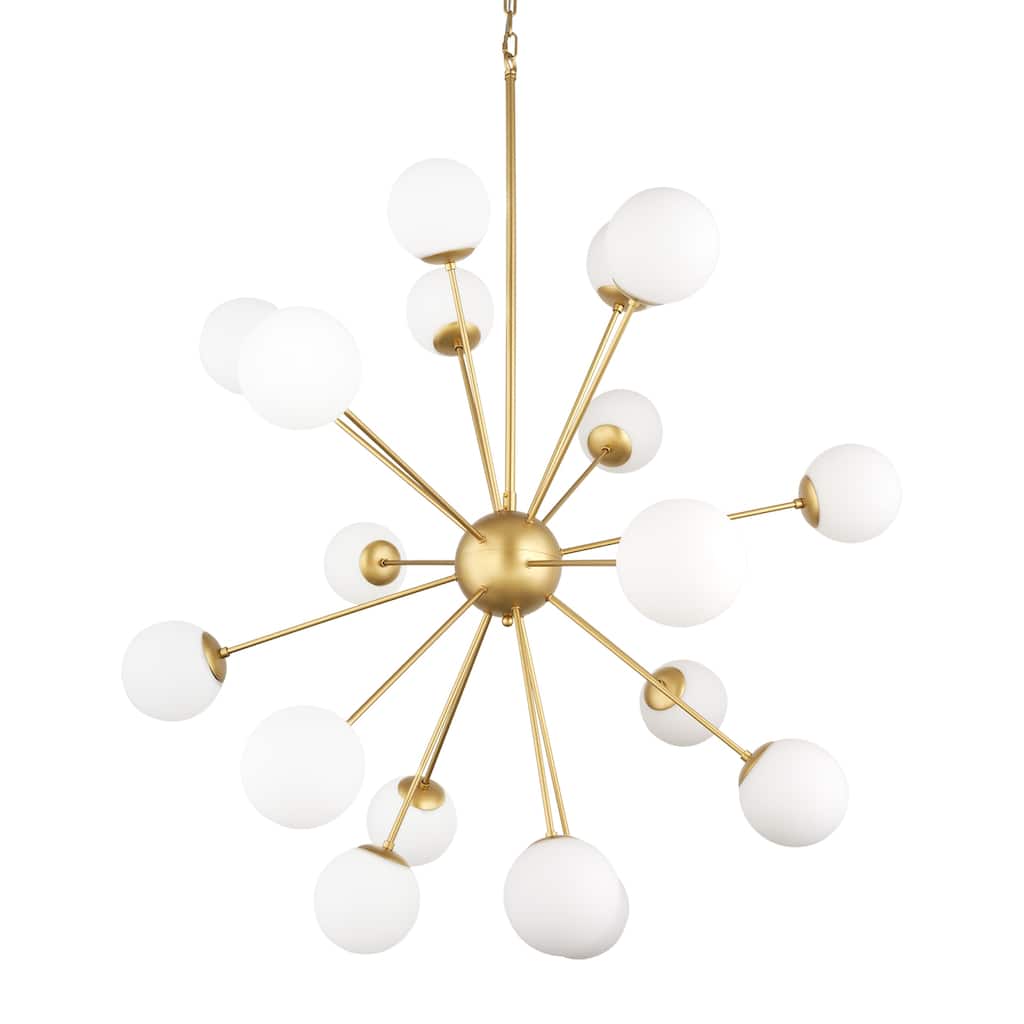 Barbara Brushed Gold Metal w/ Frosted Glass Globes 18-Light Chandelier - 48.8L x 48.8W x 48.8H