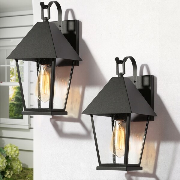 Kimbo 2 Pack Modern Black Outdoor Wall Lights Garage Wall Coach Lantern for Porch Front Door L7.1 x W8.3 x H13.8