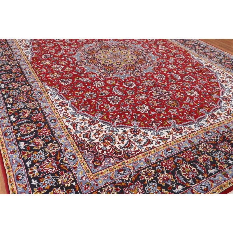 Medallion Kashan Turkish Area Rug Red Machine Made Floral Carpet - 9'9" x 12'11"