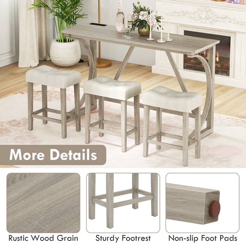 Gymax 4-Piece Bar Table Set w/ Power Outlet Counter Height Bistro