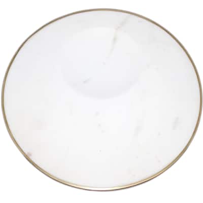 White Marble Snack Plate W/Brass Edges -ST - White / Gold