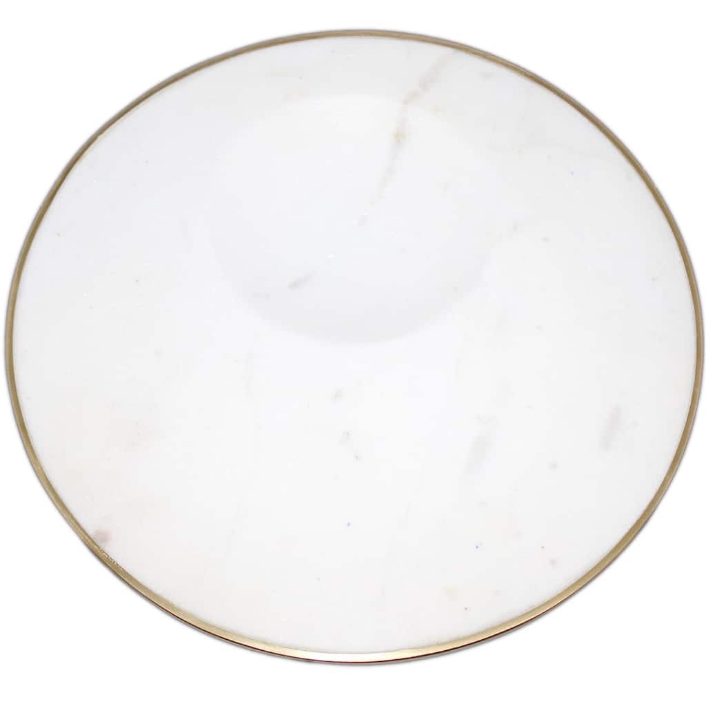 White Marble Snack Plate W/Brass Edges -ST - White / Gold