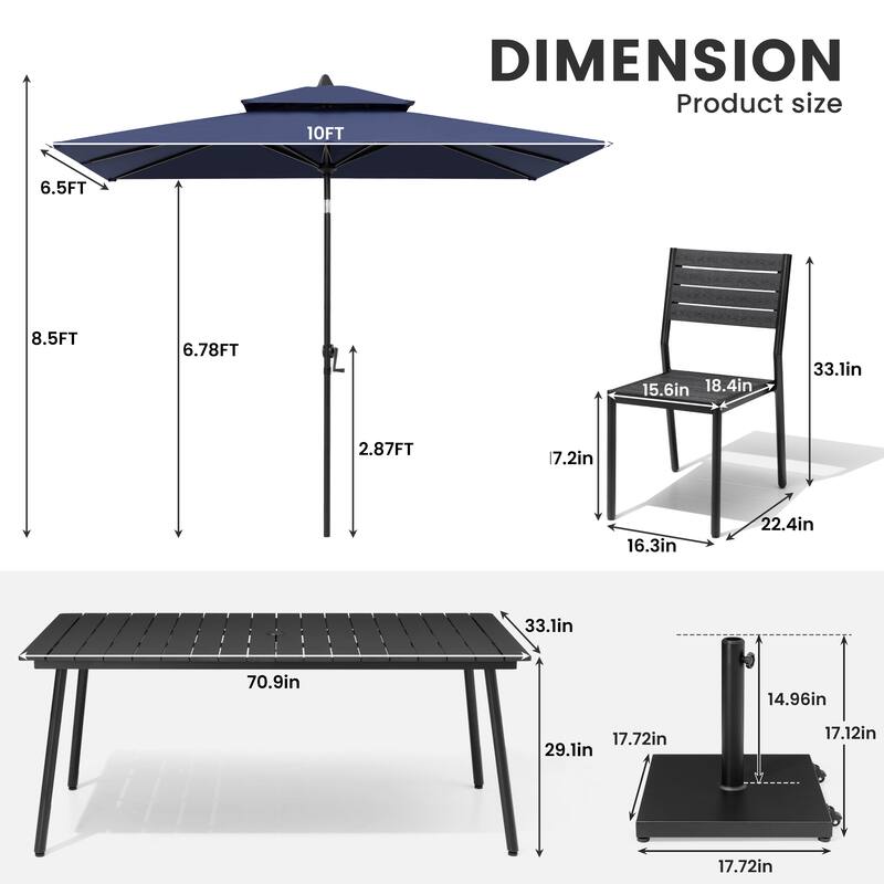 9-Piece Outdoor Patio Dining Set Aluminum Table and 8 Stackable Chairs w/ 10 FT Umbrella with Base
