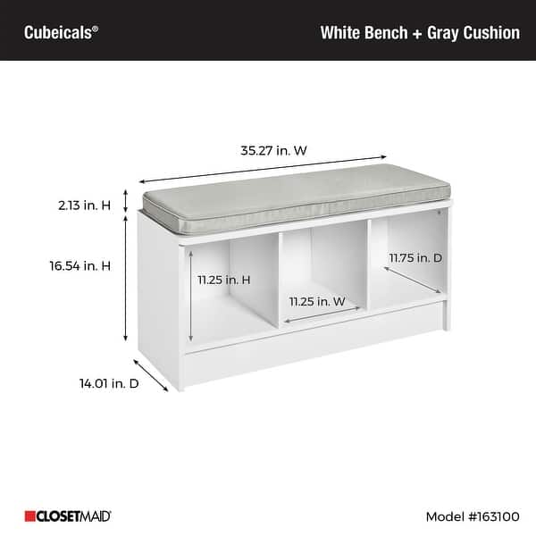 dimension image slide 5 of 5, Porch & Den Southbrook 3-cube Storage Bench w/ Grey Cushion