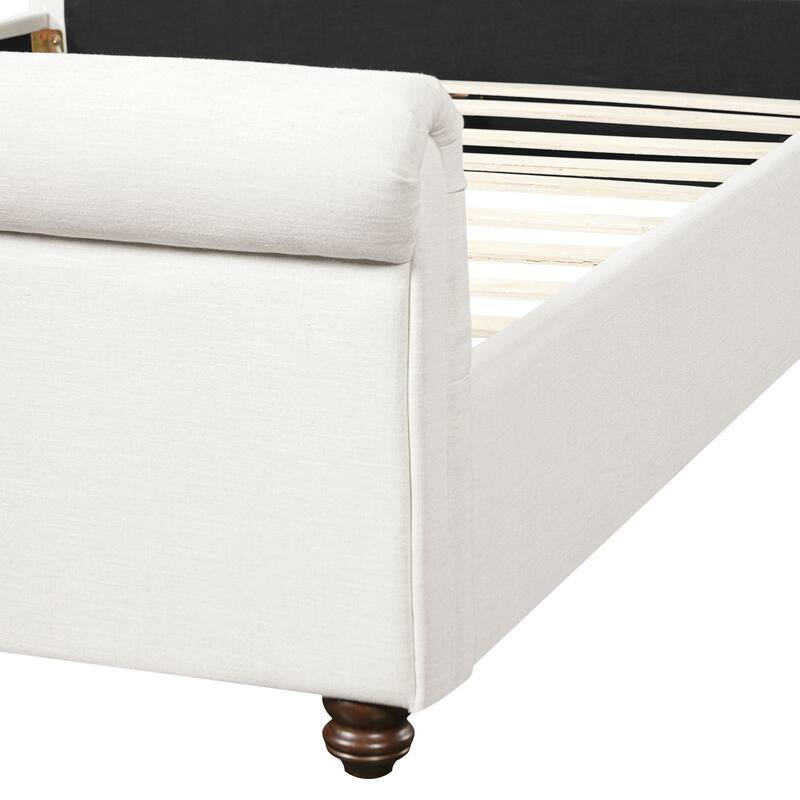 Christopher Knight Home - Modern Linen Upholstered Bed Frame with Solid Wood Legs and a Robust Headboard and Footboard